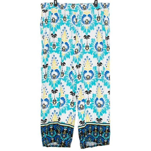 Ashley Stewart Womens Pants Linen Blend Wide Leg Beachy Pull On White Size 26 FH - Picture 1 of 6